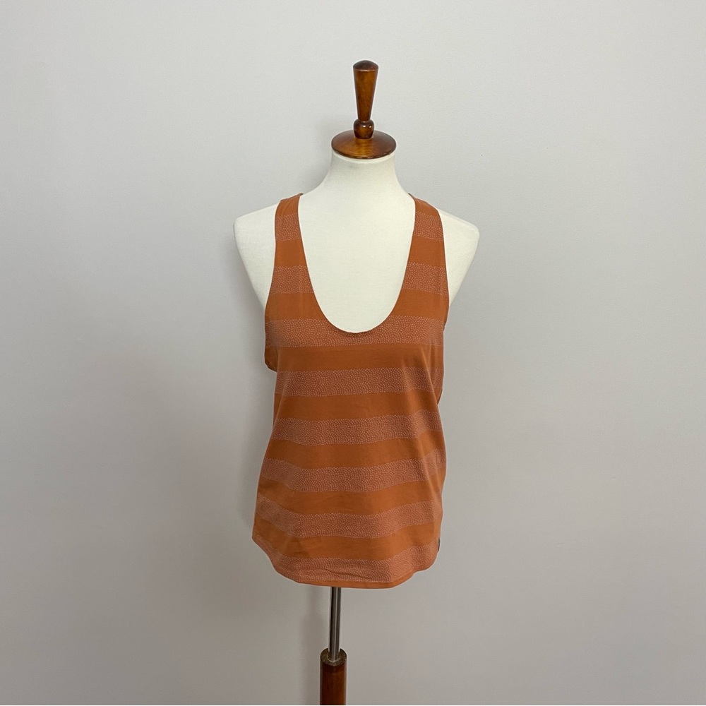 Prana Tank Top Organic Graphic Striped Polka Dot Racerback Burnt Orange Grey